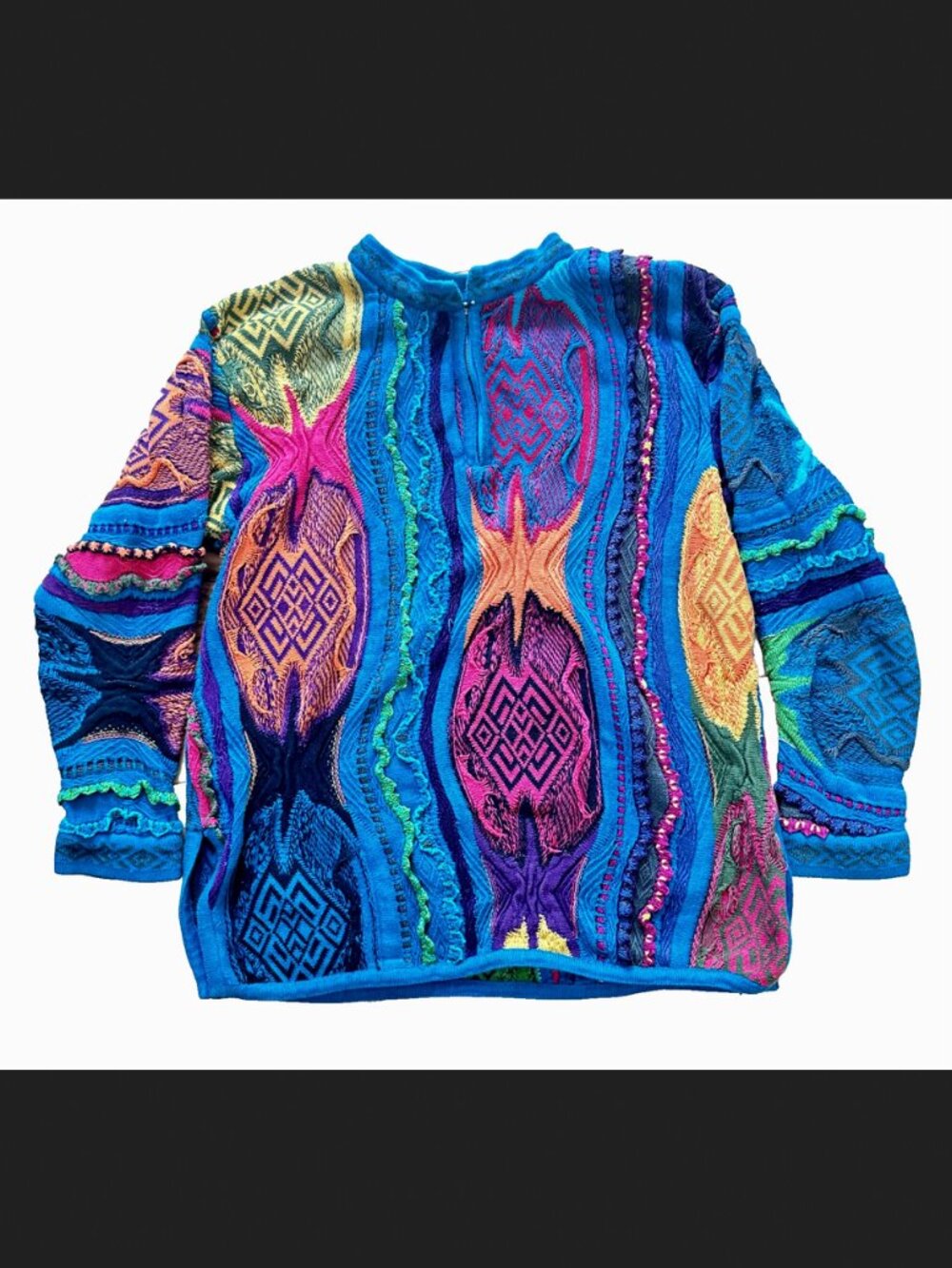 RARE Coogi Sweater S 3D Knit Mercerized Cotton Vintage 1/4 Zip Australia Blue